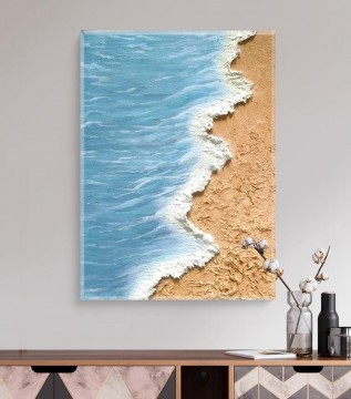 Texturizado Painting - Ola de playa abstracto azul amarillo 21 arte de la pared textura minimalista